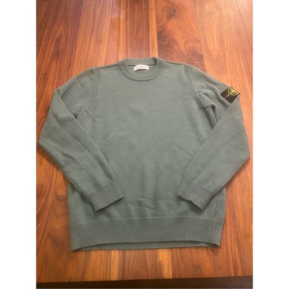 Stone Island Other - Stone Island Men's Blue Green Wool Knit Logo Patch Pullover Sweater Size Large